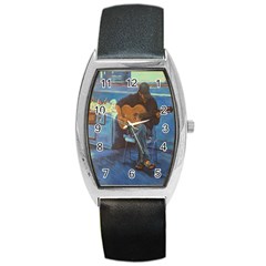 Man And His Guitar Barrel Style Metal Watch by digitaldivadesigns