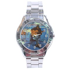 Man And His Guitar Stainless Steel Analogue Watch by digitaldivadesigns