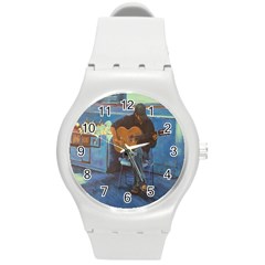 Man And His Guitar Round Plastic Sport Watch (m) by digitaldivadesigns