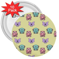 Animals Pastel Children Colorful 3  Buttons (10 Pack)  by Amaryn4rt