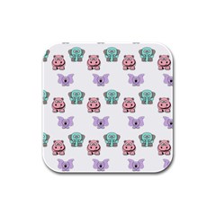 Animals Pastel Children Colorful Rubber Square Coaster (4 pack) 