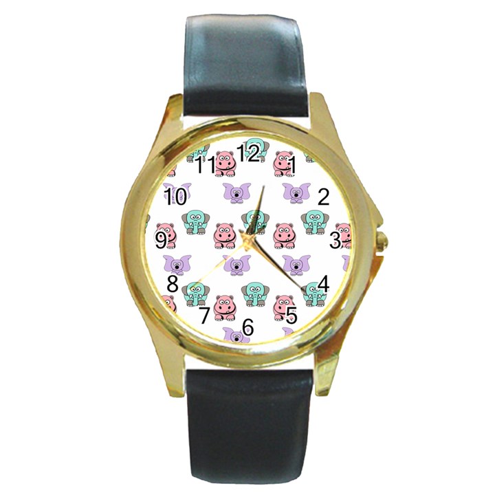 Animals Pastel Children Colorful Round Gold Metal Watch