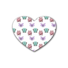 Animals Pastel Children Colorful Rubber Coaster (Heart) 