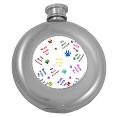 Animals Pets Dogs Paws Colorful Round Hip Flask (5 Oz) by Amaryn4rt