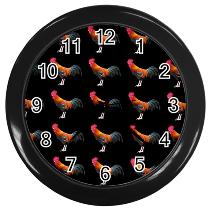 Background Pattern Chicken Fowl Wall Clocks (Black)