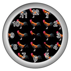 Background Pattern Chicken Fowl Wall Clocks (silver)  by Amaryn4rt