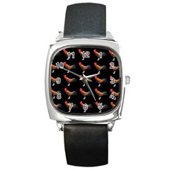 Background Pattern Chicken Fowl Square Metal Watch by Amaryn4rt