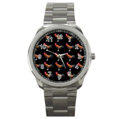 Background Pattern Chicken Fowl Sport Metal Watch by Amaryn4rt