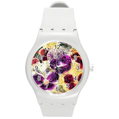 Background Flowers Round Plastic Sport Watch (m) by Amaryn4rt