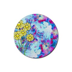 Backdrop Background Flowers Rubber Coaster (round)  by Amaryn4rt