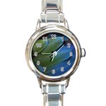 Feather Parrot Colorful Metalic Round Italian Charm Watch Front