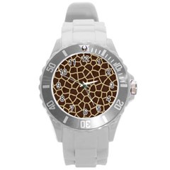 Giraffe Animal Print Skin Fur Round Plastic Sport Watch (L)