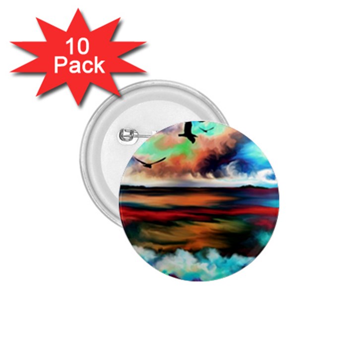 Ocean Waves Birds Colorful Sea 1.75  Buttons (10 pack)