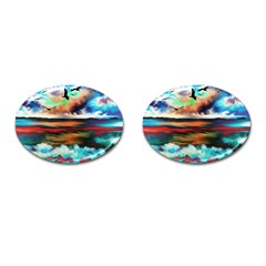 Ocean Waves Birds Colorful Sea Cufflinks (oval) by Amaryn4rt