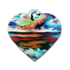 Ocean Waves Birds Colorful Sea Dog Tag Heart (two Sides) by Amaryn4rt