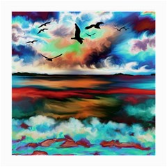 Ocean Waves Birds Colorful Sea Medium Glasses Cloth by Amaryn4rt