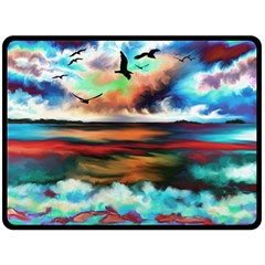 Ocean Waves Birds Colorful Sea Fleece Blanket (large)  by Amaryn4rt