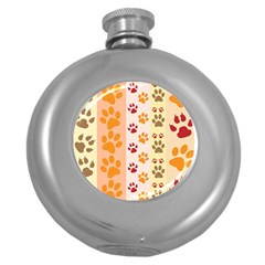 Paw Print Paw Prints Fun Background Round Hip Flask (5 Oz) by Amaryn4rt