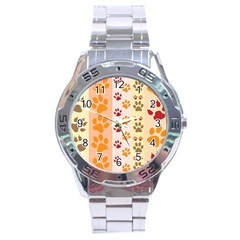 Paw Print Paw Prints Fun Background Stainless Steel Analogue Watch by Amaryn4rt