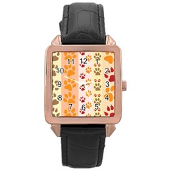 Paw Print Paw Prints Fun Background Rose Gold Leather Watch  by Amaryn4rt