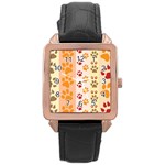 Paw Print Paw Prints Fun Background Rose Gold Leather Watch  Front