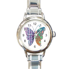 Vintage Style Floral Butterfly Round Italian Charm Watch by Amaryn4rt