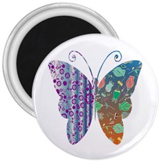 Vintage Style Floral Butterfly 3  Magnets by Amaryn4rt