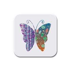 Vintage Style Floral Butterfly Rubber Square Coaster (4 Pack)  by Amaryn4rt