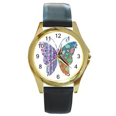 Vintage Style Floral Butterfly Round Gold Metal Watch by Amaryn4rt