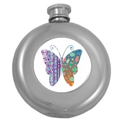 Vintage Style Floral Butterfly Round Hip Flask (5 Oz) by Amaryn4rt