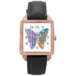 Vintage Style Floral Butterfly Rose Gold Leather Watch  Front