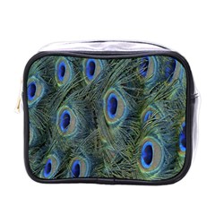 Peacock Feathers Blue Bird Nature Mini Toiletries Bags by Amaryn4rt