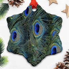 Peacock Feathers Blue Bird Nature Snowflake Ornament (two Sides) by Amaryn4rt