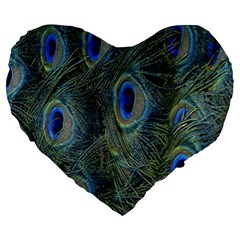 Peacock Feathers Blue Bird Nature Large 19  Premium Heart Shape Cushions