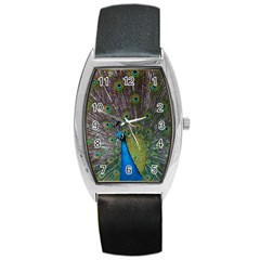 Peacock Feather Beat Rad Blue Barrel Style Metal Watch by Amaryn4rt