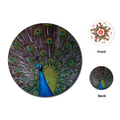 Peacock Feather Beat Rad Blue Playing Cards (round)  by Amaryn4rt