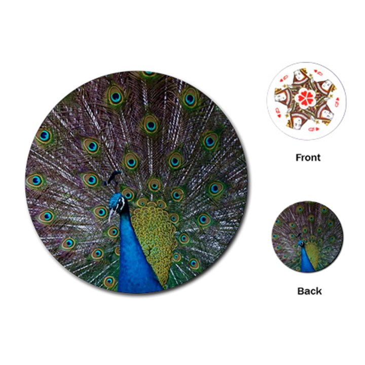 Peacock Feather Beat Rad Blue Playing Cards (Round) 