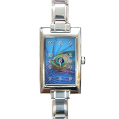 Peacock Feather Blue Green Bright Rectangle Italian Charm Watch