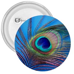 Peacock Feather Blue Green Bright 3  Buttons