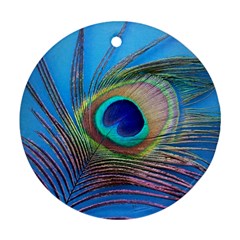 Peacock Feather Blue Green Bright Ornament (Round)