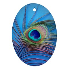 Peacock Feather Blue Green Bright Ornament (Oval)