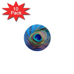 Peacock Feather Blue Green Bright 1  Mini Buttons (10 pack) 