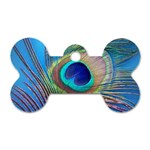 Peacock Feather Blue Green Bright Dog Tag Bone (Two Sides) Front