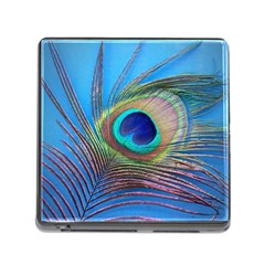 Peacock Feather Blue Green Bright Memory Card Reader (Square)