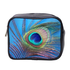 Peacock Feather Blue Green Bright Mini Toiletries Bag 2-Side