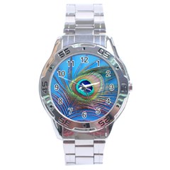 Peacock Feather Blue Green Bright Stainless Steel Analogue Watch