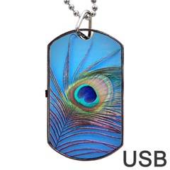 Peacock Feather Blue Green Bright Dog Tag USB Flash (Two Sides)