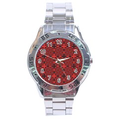 Abstract Background Red Black Stainless Steel Analogue Watch