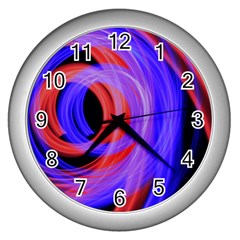 Background Blue Red Wall Clocks (Silver) 