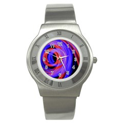 Background Blue Red Stainless Steel Watch